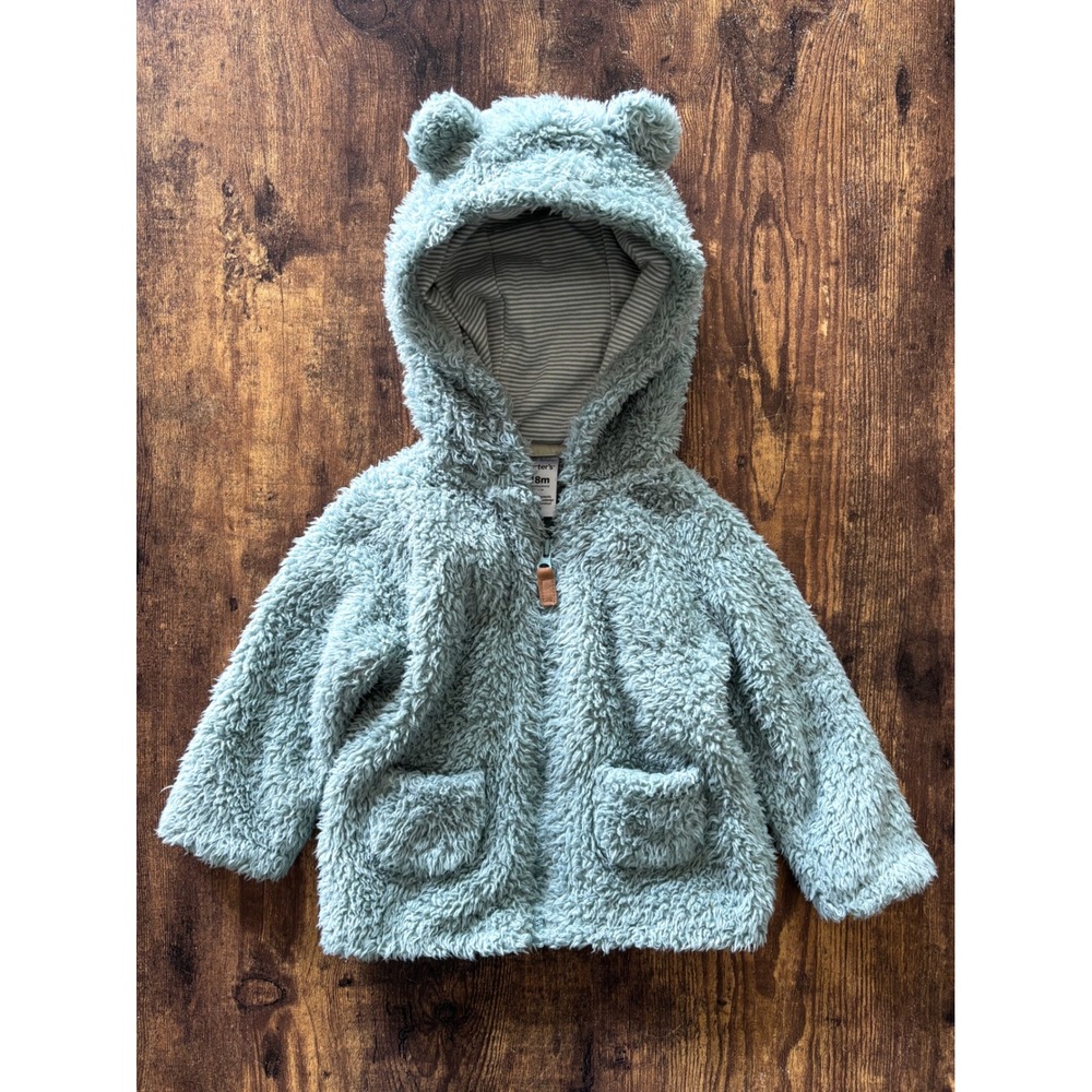 Carters Baby Sage Green Sherpa Fleece Bear Ear Hoodie Jacket 18M